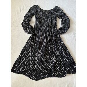 Anthropologie Agatha Women's 6‎ Open Back Midi Long Sleeve Black Polka Dot Dress